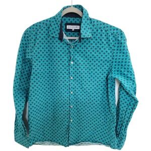 John Lennon Shirt Mens XL Teal Polka Dot Button Down Long Sleeve Cotton Casual
